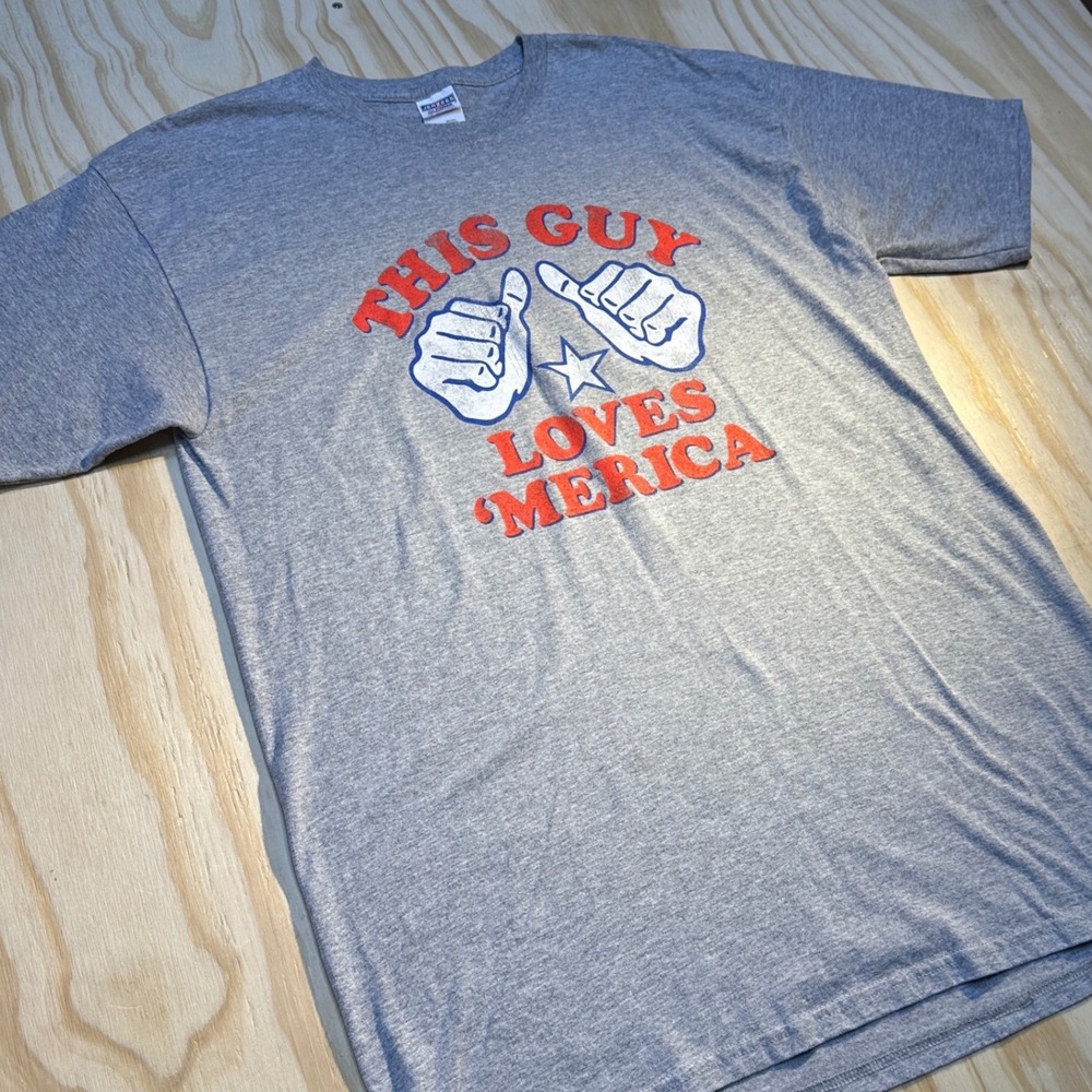 Jerzees XLT Mens Heather Gray This Guy Loves Merica Patriotic Graphic T-Shirt